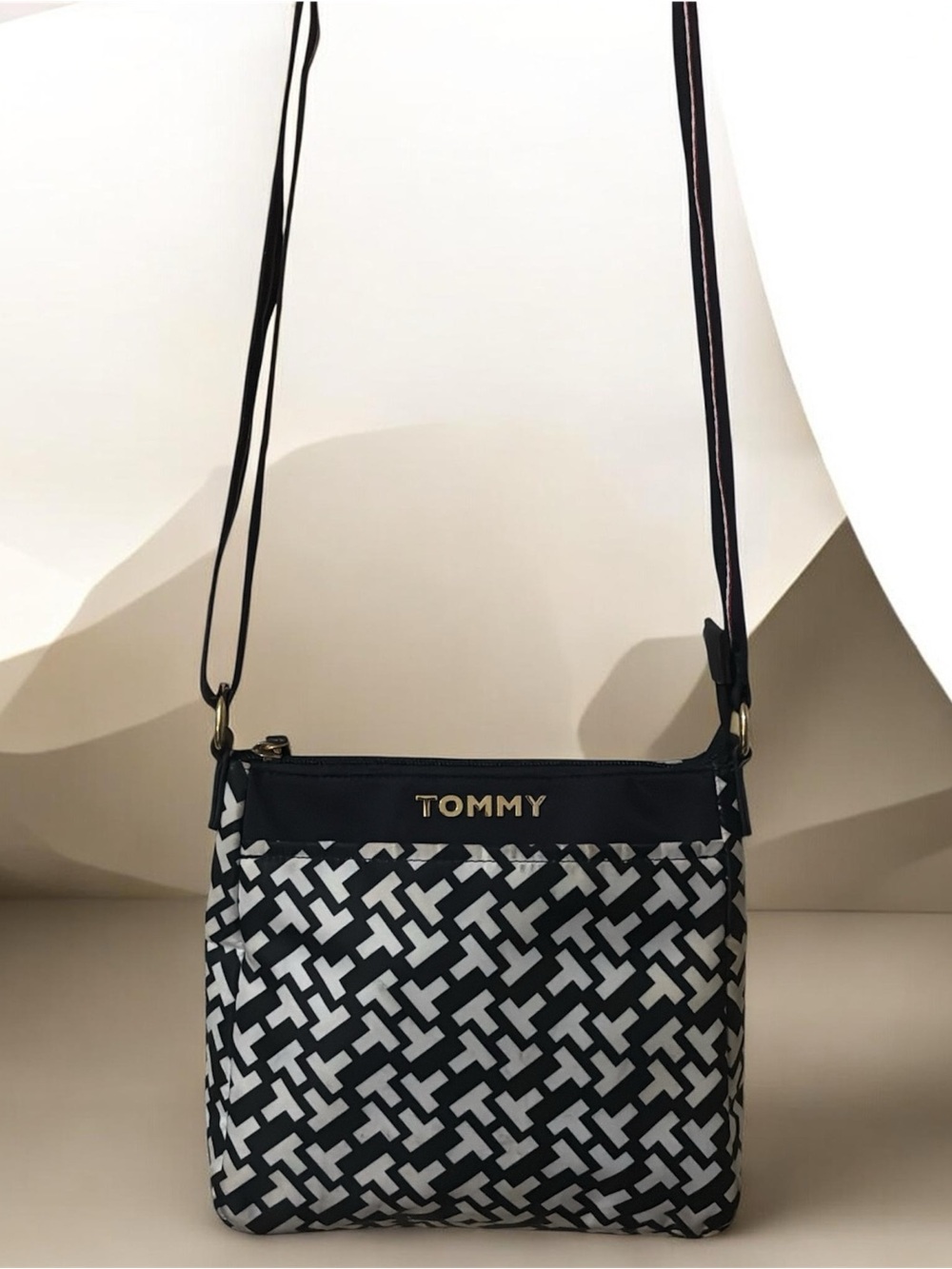 Tommy Hilfiger Black & White Geometric Crossbody Bag